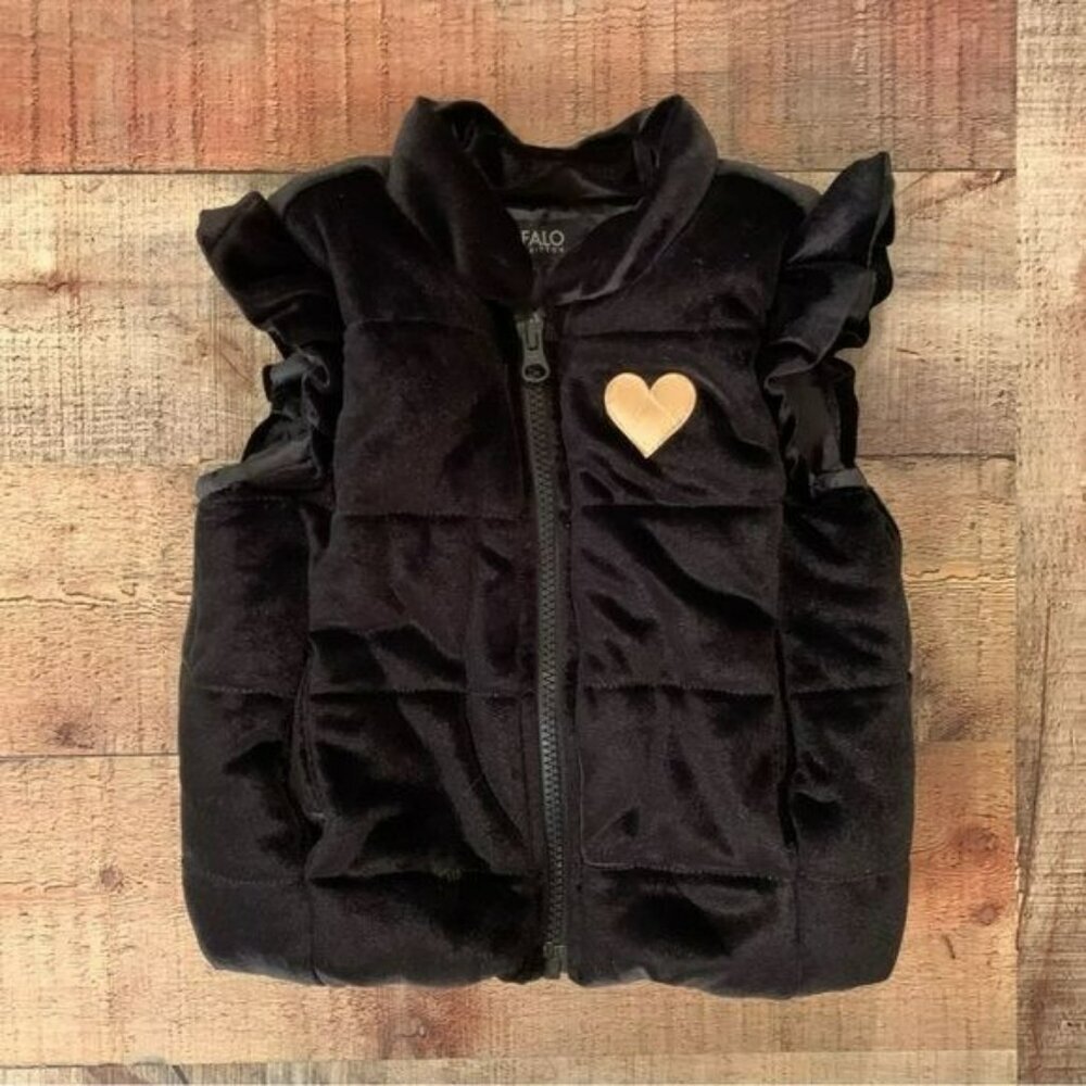 Buffalo David Bitton girls velvet puffer vest with ruffle sleeve in black -2T